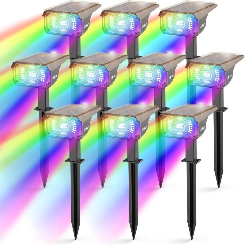 LEREKAM Solar Spot Lights Outdoor Color Changing, IP65 Garden Lights Solar Powered Waterproof with 9 Light Modes, Colored Landscape Lighting Auto On/Off, for Garden Pool Area Pond Yard, 10 Pack - Image 1